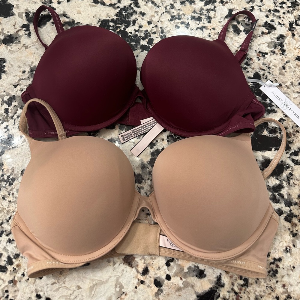 2 NEW Victoria secret push up T-shirt bras size 36c Bundle Lot